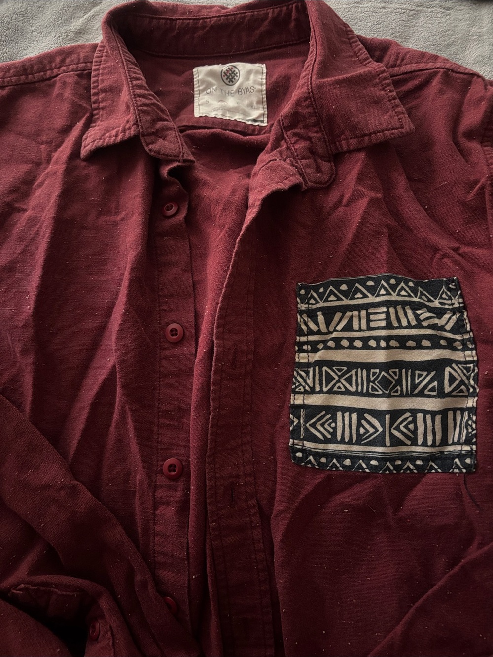 on the byas Mens Wine Button-Down Shirt Patterned Chest Pocket | Mens Button Up